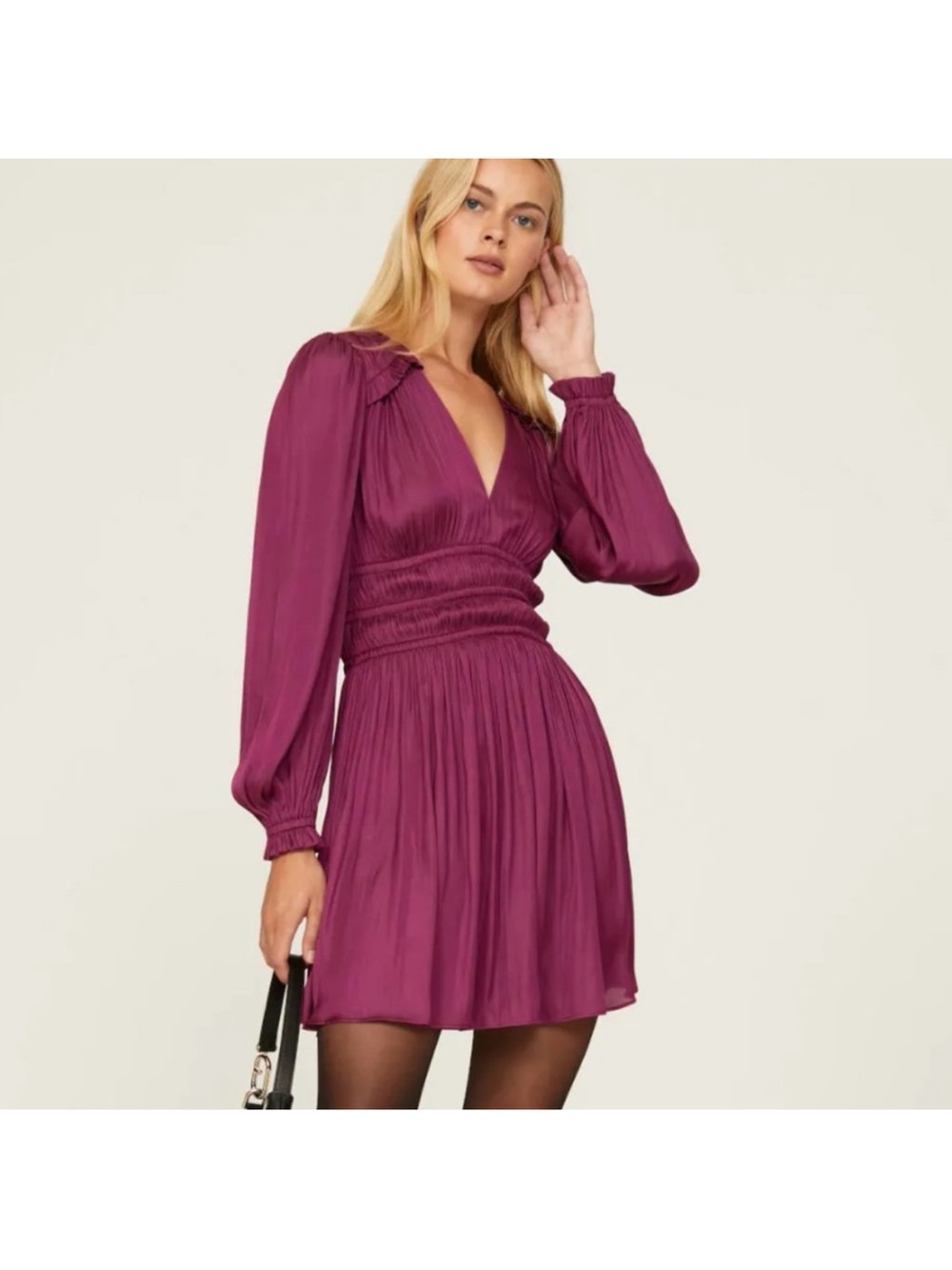 Maje Rianne Long Sleeve V Neck Mini Dress Purple Women's Size 38 / US Medium 6-8